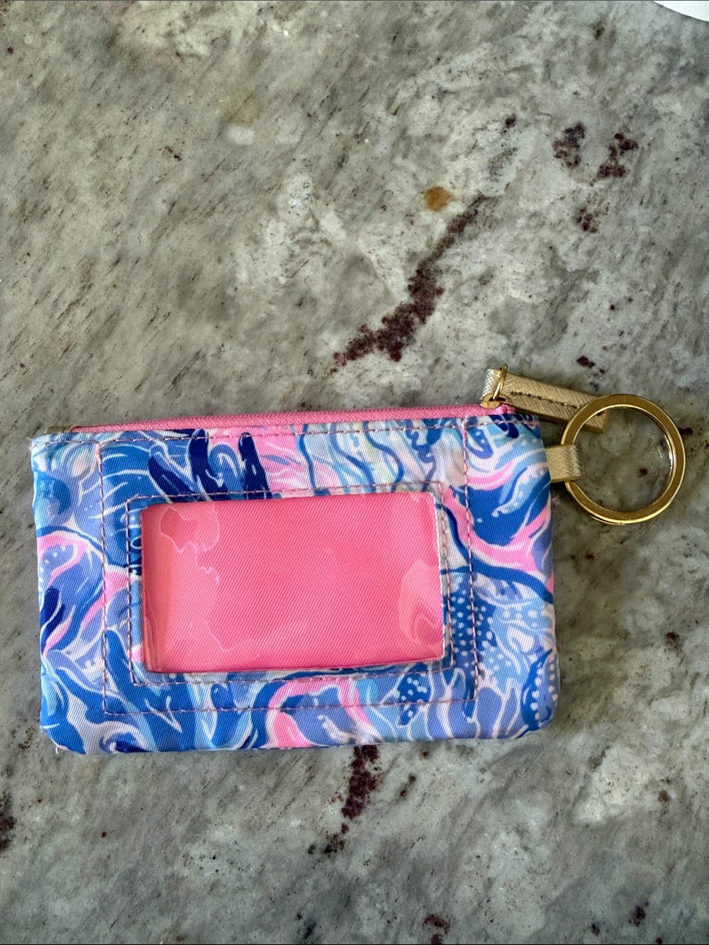 Lilly Pulitzer Pink and Blue Printed Card Case with Gold Keyring